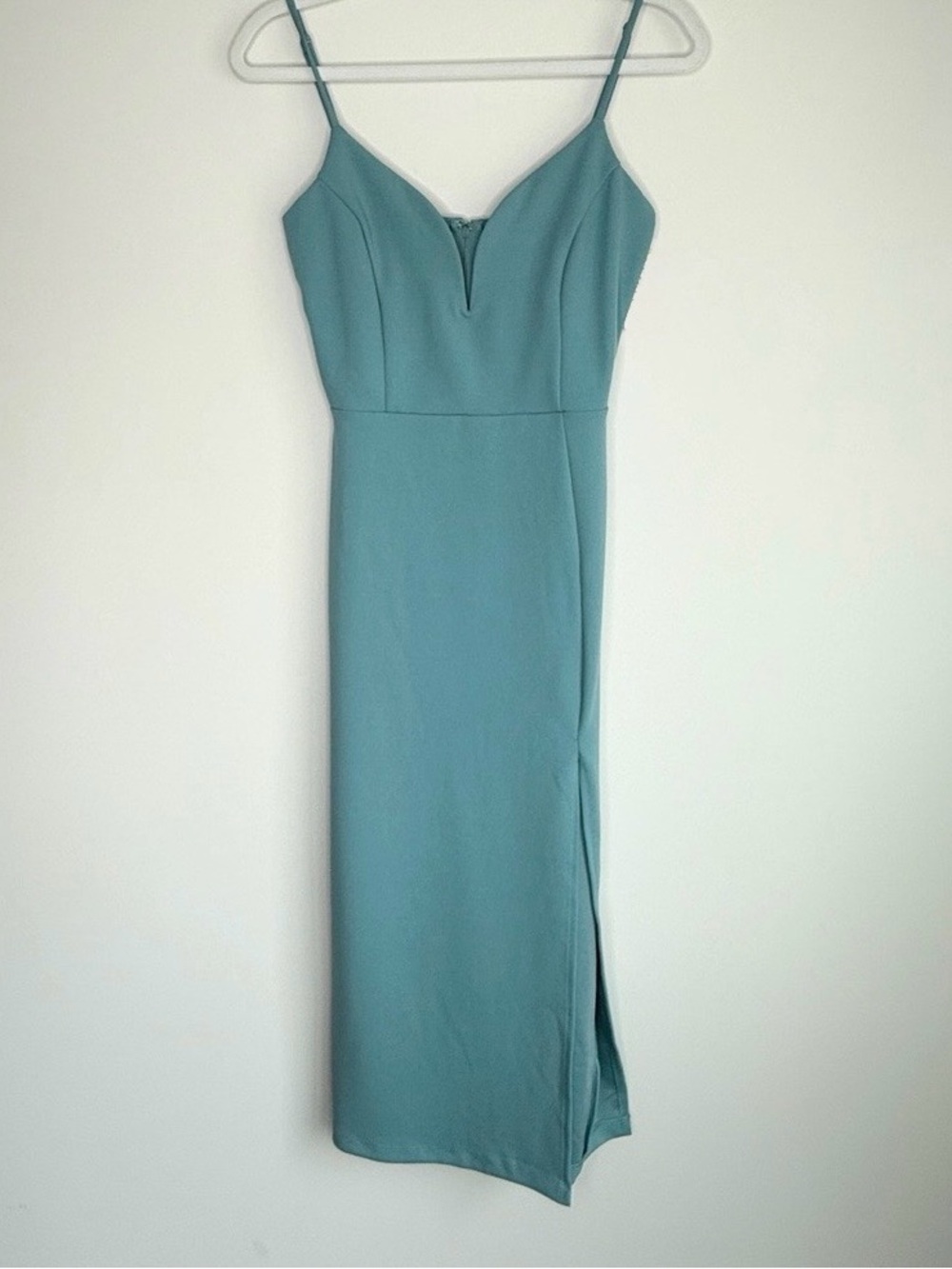 Windsor Thigh Slit Fitted Teal Blue Midi Dress